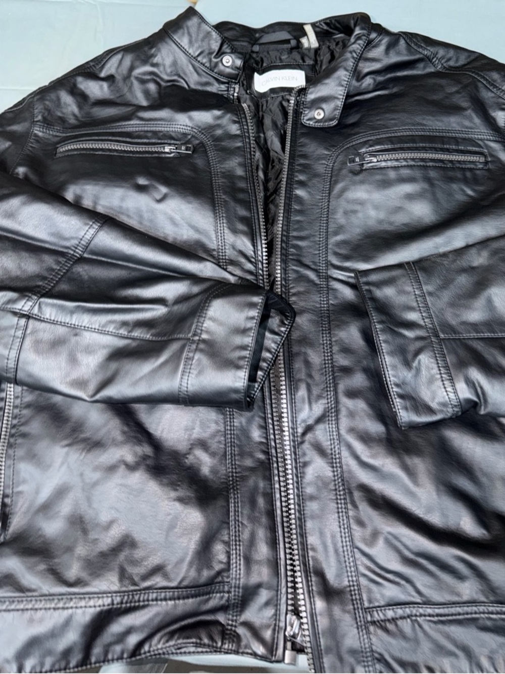 Calvin Klein Men's Black Leather Bomber Jacket